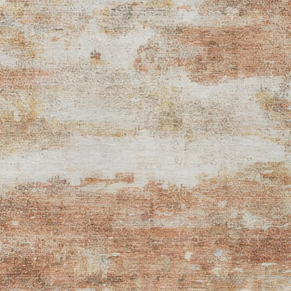 8' X 10' Orange And Ivory Abstract Washable Indoor Outdoor Area Rug Homeroots Outdoor