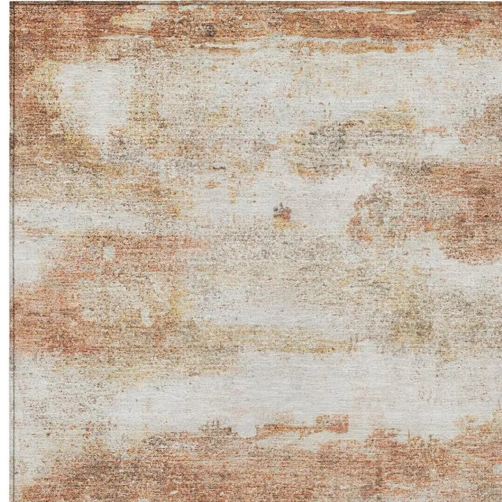 8' X 10' Orange And Ivory Abstract Washable Indoor Outdoor Area Rug Homeroots Outdoor