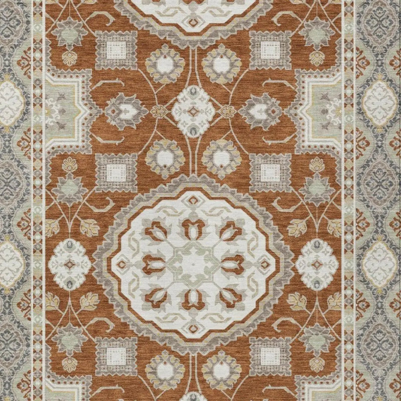 8' X 10' Orange And Ivory Floral Medallion Washable Indoor Outdoor Area Rug Homeroots Outdoor