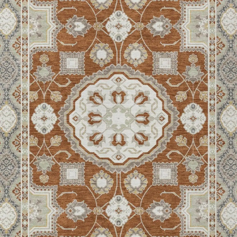 8' X 10' Orange And Ivory Floral Medallion Washable Indoor Outdoor Area Rug Homeroots Outdoor