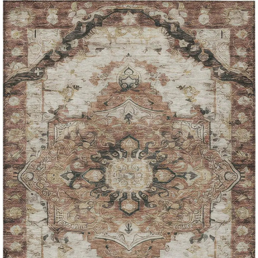 8' X 10' Orange And Ivory Floral Medallion Washable Indoor Outdoor Area Rug Homeroots Outdoor