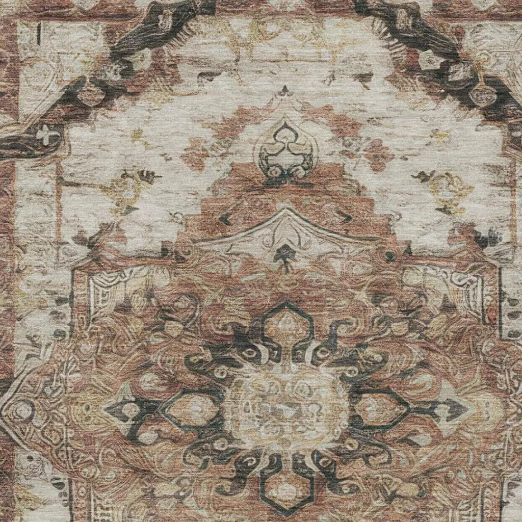 8' X 10' Orange And Ivory Floral Medallion Washable Indoor Outdoor Area Rug Homeroots Outdoor