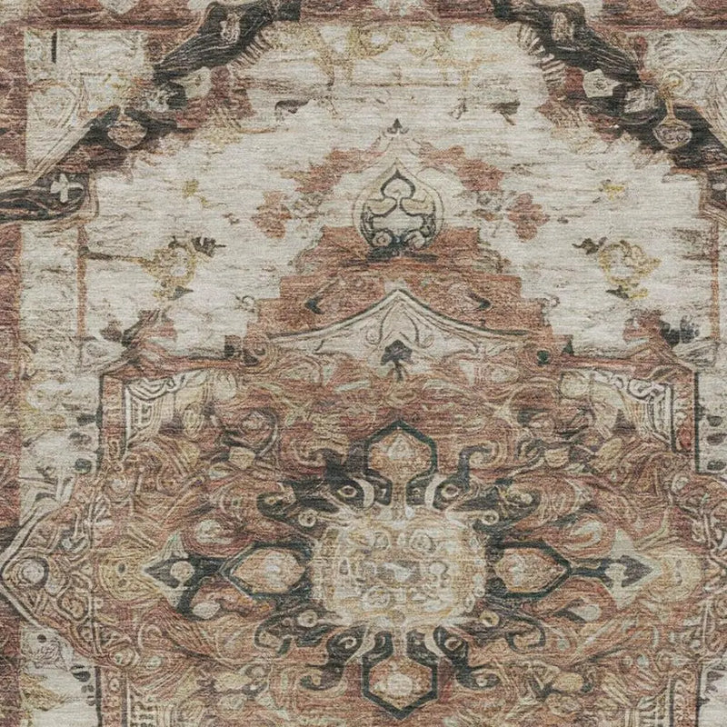 8' X 10' Orange And Ivory Floral Medallion Washable Indoor Outdoor Area Rug Homeroots Outdoor