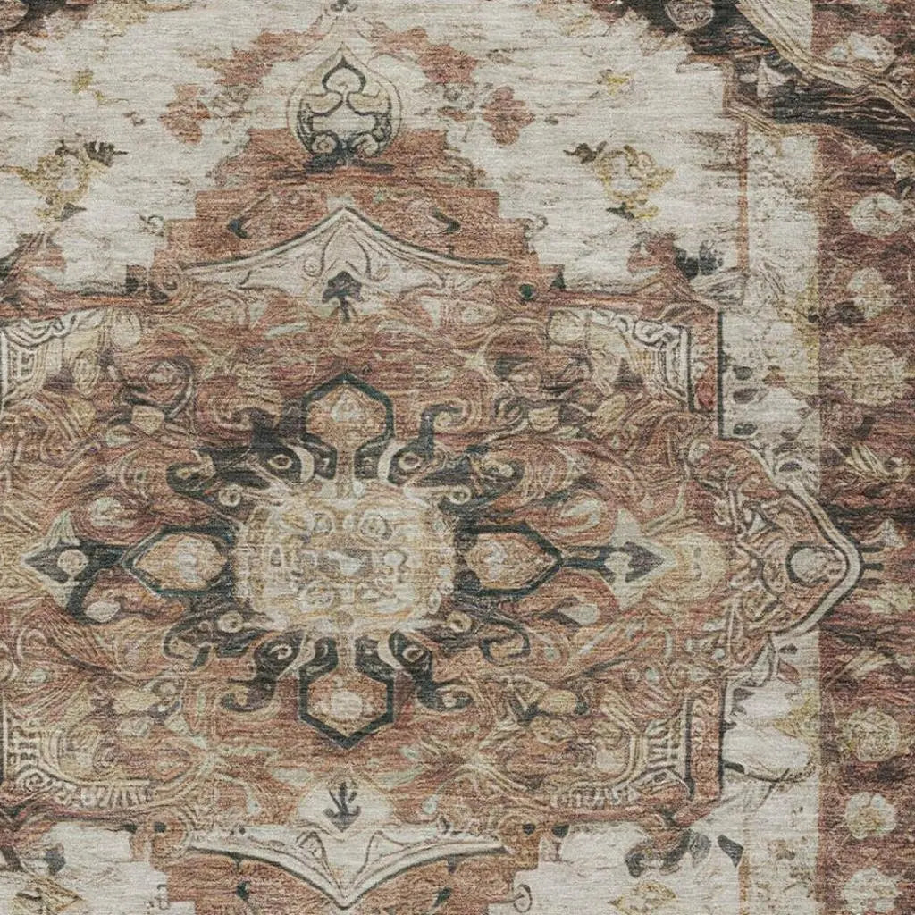 8' X 10' Orange And Ivory Floral Medallion Washable Indoor Outdoor Area Rug Homeroots Outdoor