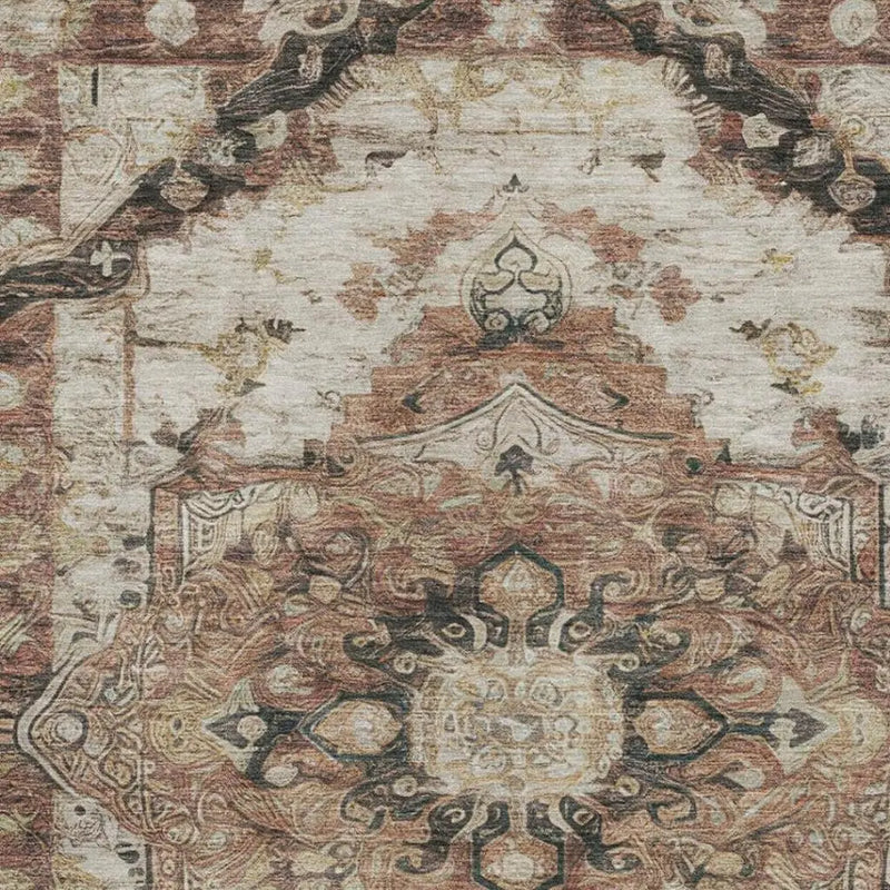 8' X 10' Orange And Ivory Floral Medallion Washable Indoor Outdoor Area Rug Homeroots Outdoor