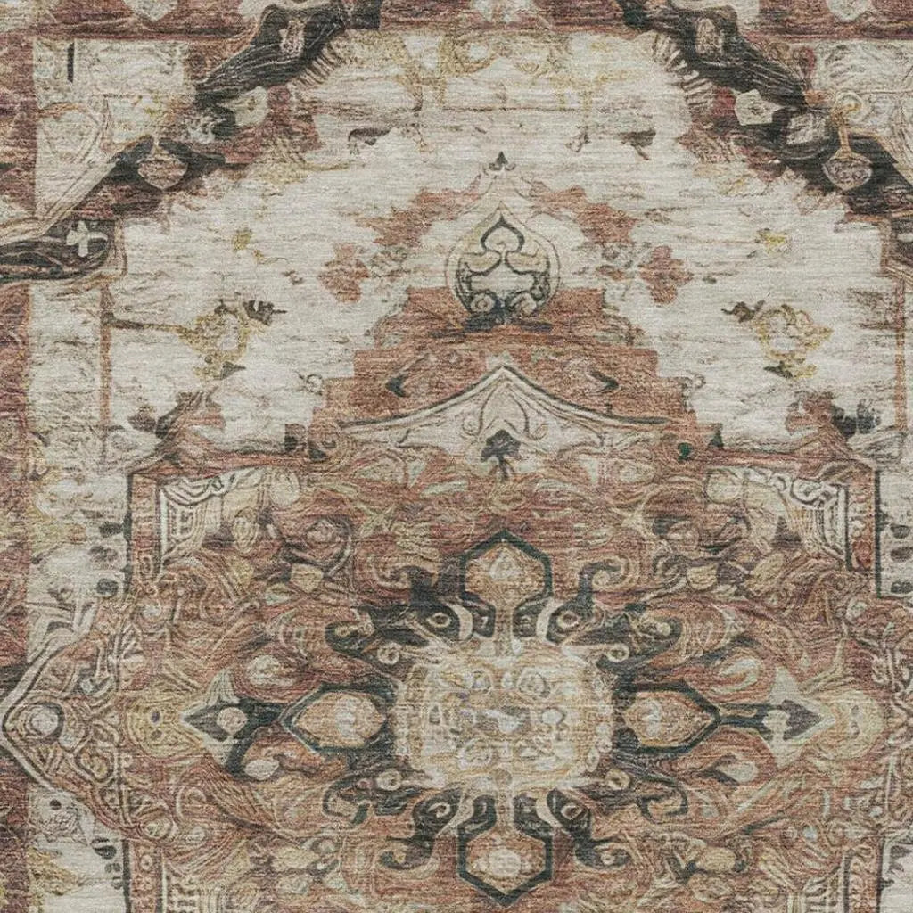 8' X 10' Orange And Ivory Floral Medallion Washable Indoor Outdoor Area Rug Homeroots Outdoor