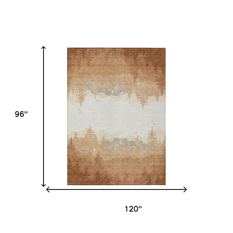 8' X 10' Orange And Ivory Floral Washable Indoor Outdoor Area Rug Homeroots Outdoor