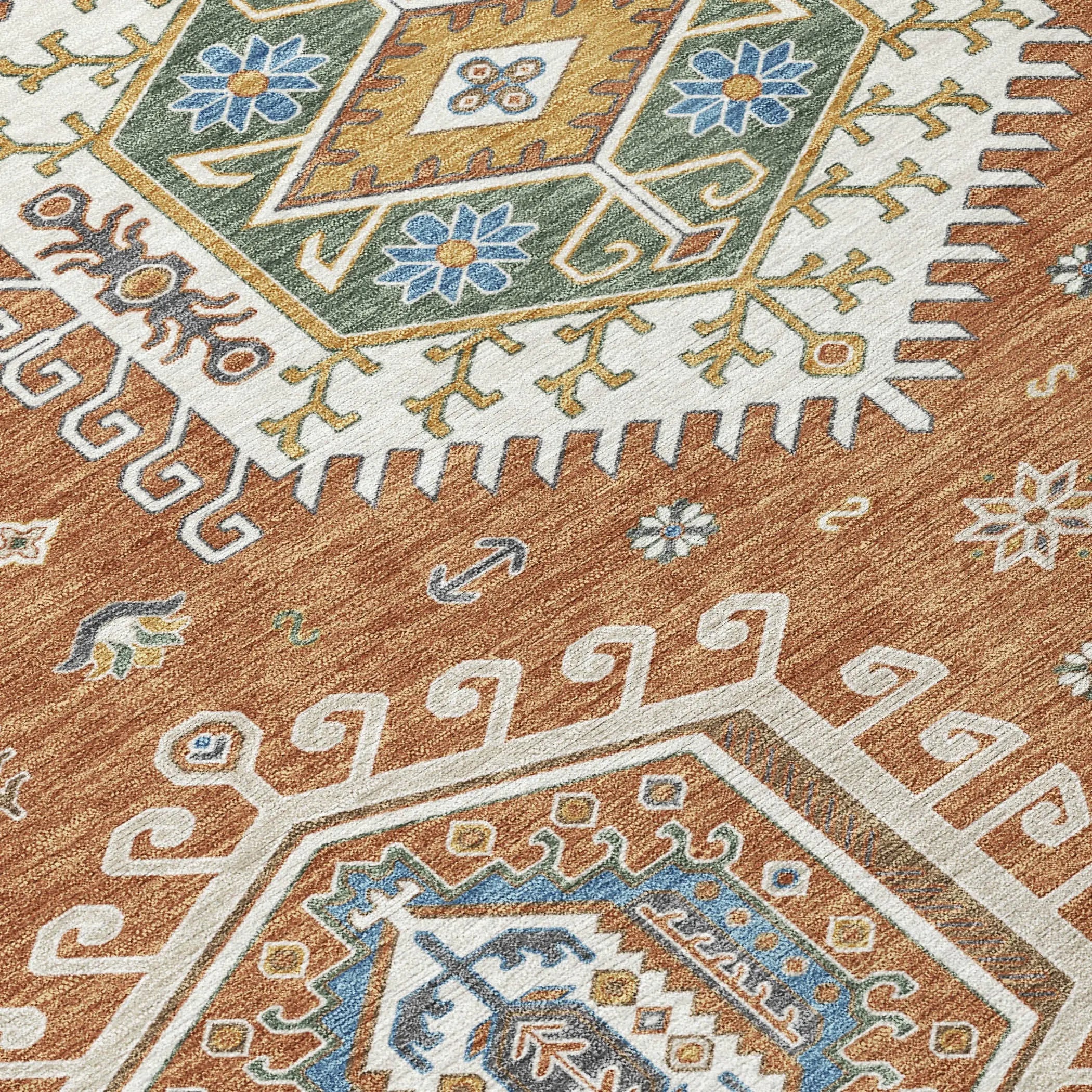 8' X 10' Orange And Ivory Tribal Washable Indoor Outdoor Area Rug Homeroots Outdoor