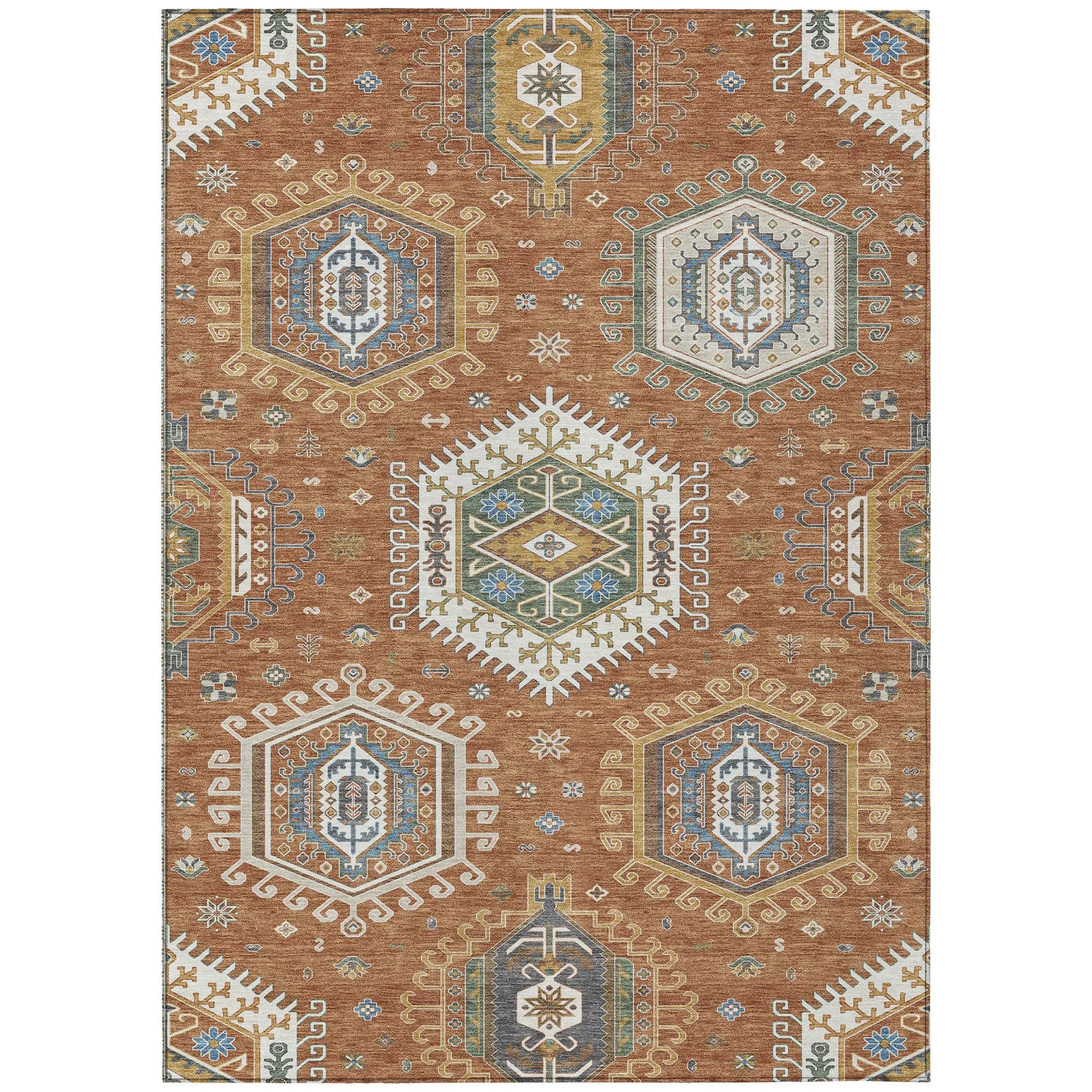 8' X 10' Orange And Ivory Tribal Washable Indoor Outdoor Area Rug Homeroots Outdoor