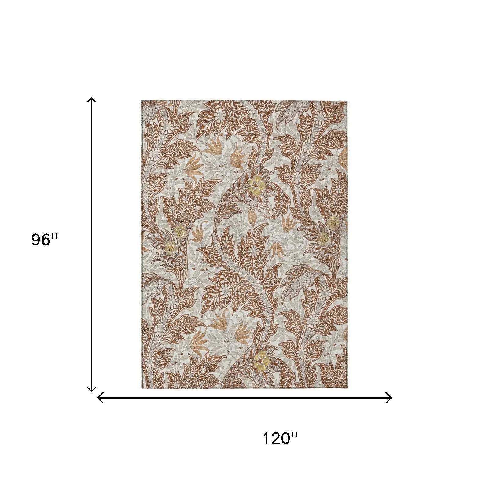 8' X 10' Orange And Khaki Botanical Leaves Washable Indoor Outdoor Area Rug Homeroots Outdoor