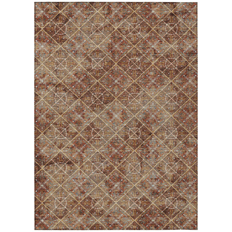 8' X 10' Orange And Khaki Geometric Washable Indoor Outdoor Area Rug Homeroots Outdoor