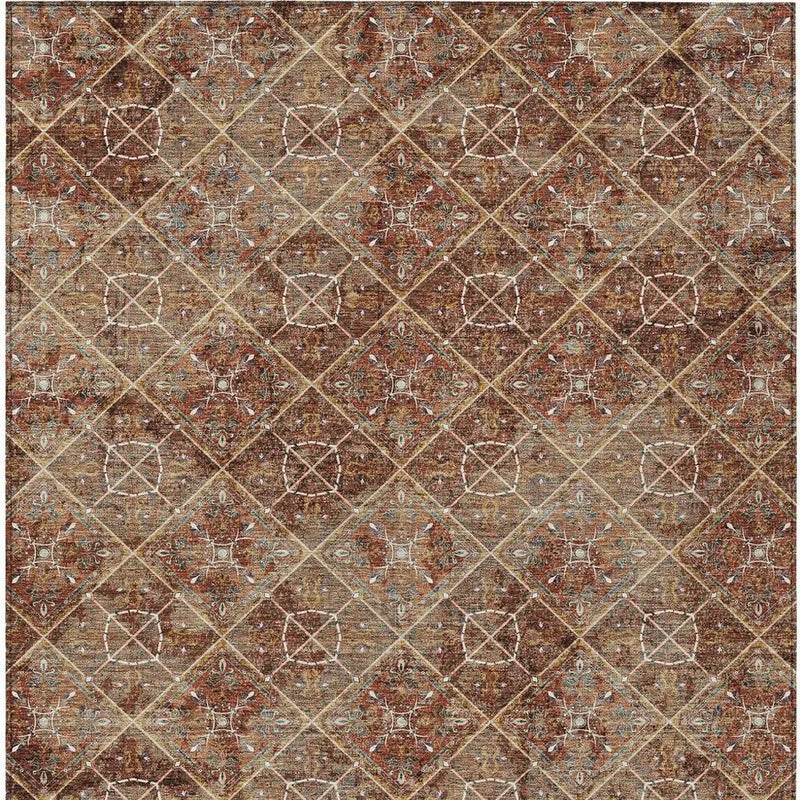 8' X 10' Orange And Khaki Geometric Washable Indoor Outdoor Area Rug Homeroots Outdoor