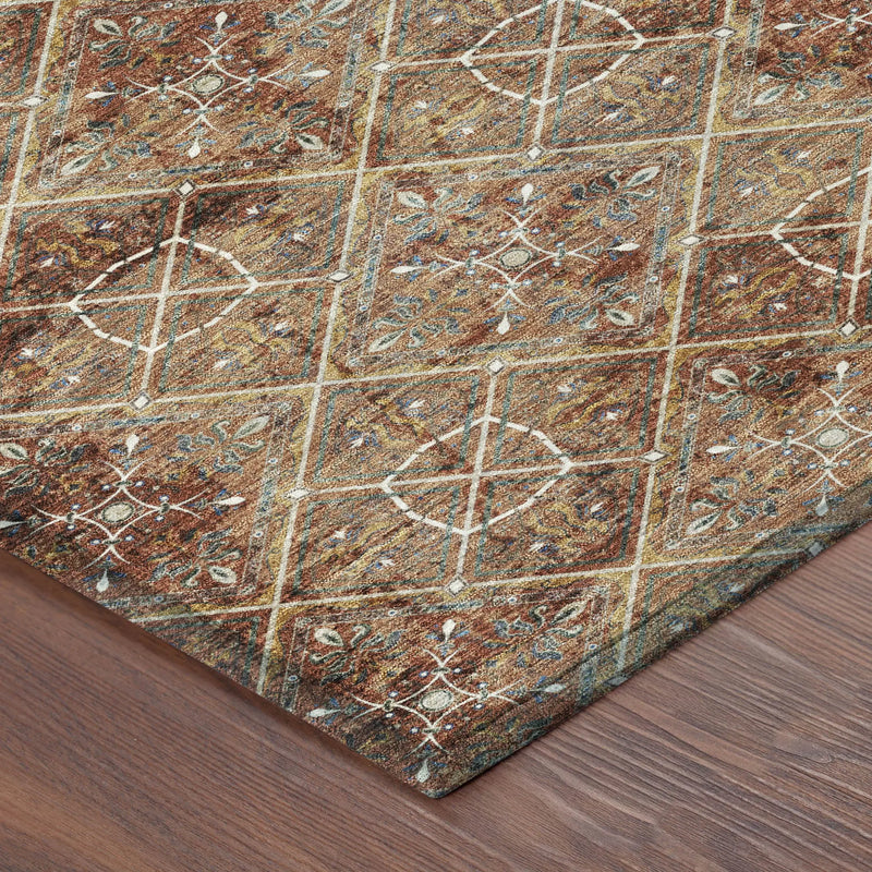 8' X 10' Orange And Khaki Geometric Washable Indoor Outdoor Area Rug Homeroots Outdoor