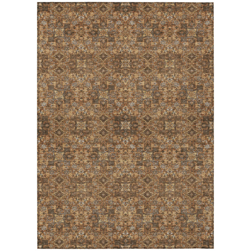 8' X 10' Orange And Linen Oriental Washable Indoor Outdoor Area Rug Homeroots Outdoor