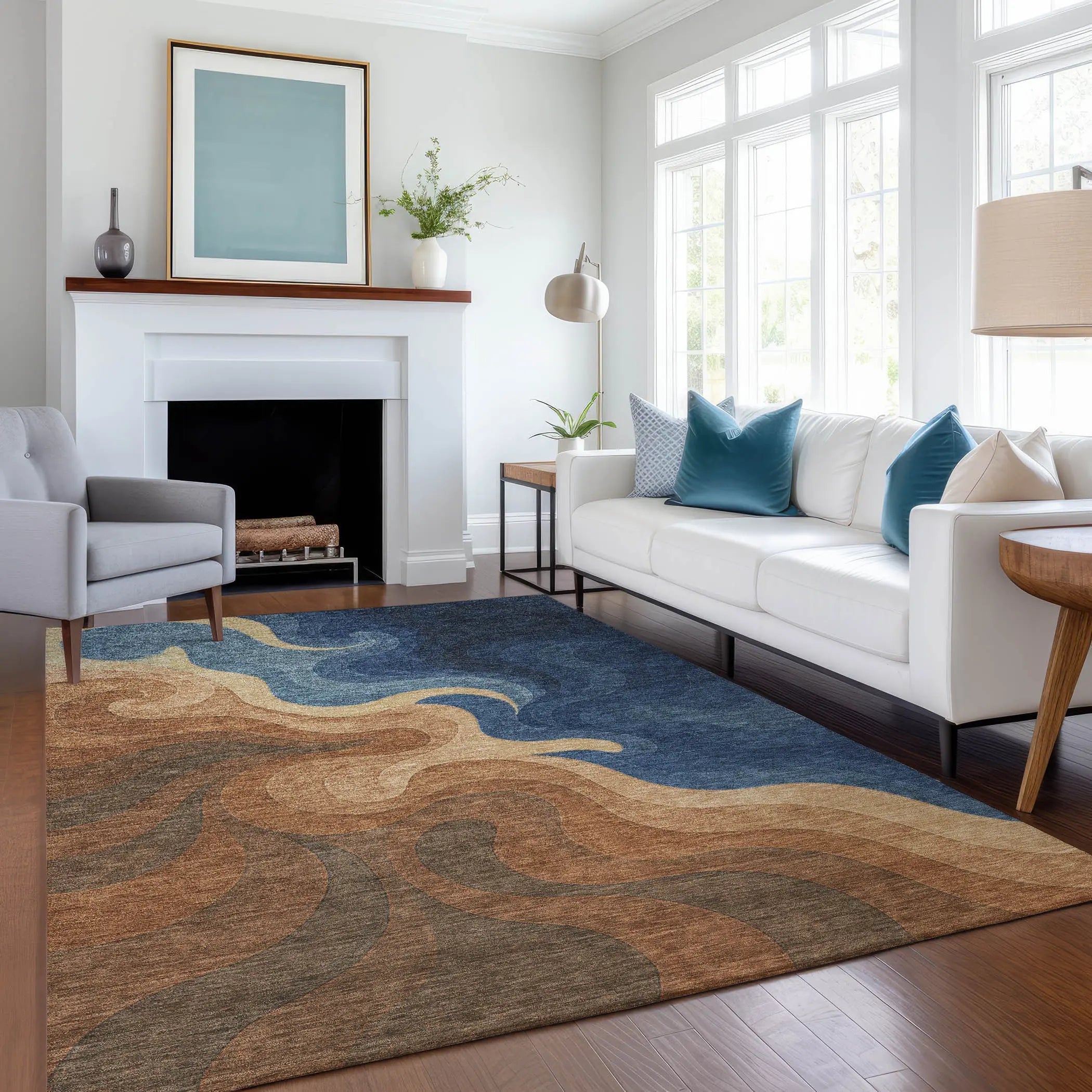 8' X 10' Orange And Navy Blue Abstract Washable Indoor Outdoor Area Rug Homeroots Outdoor