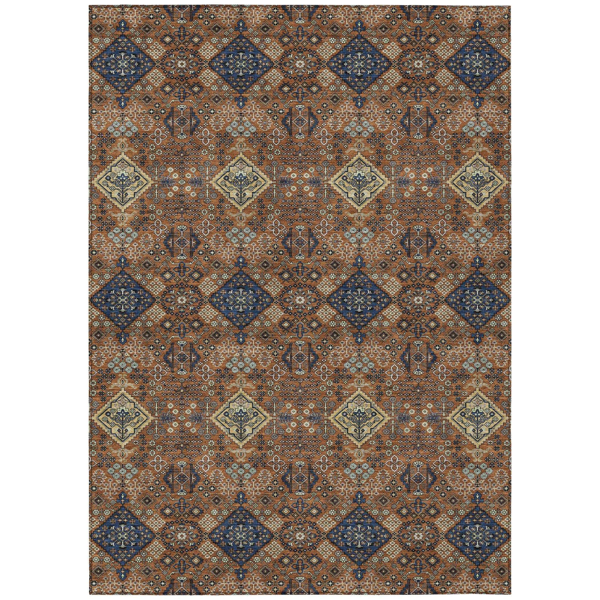 8' X 10' Orange And Navy Blue Geometric Washable Indoor Outdoor Area Rug Homeroots Outdoor