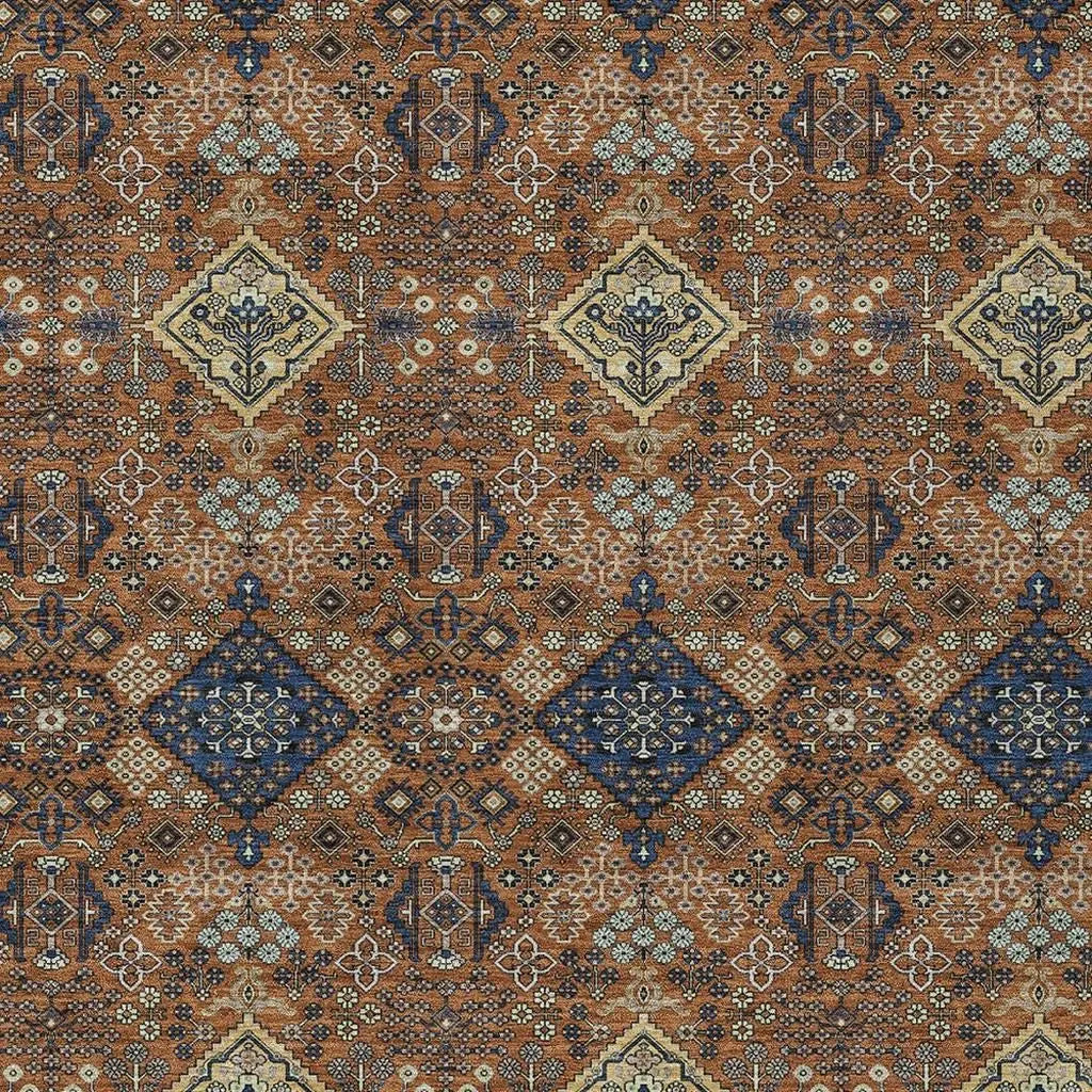 8' X 10' Orange And Navy Blue Geometric Washable Indoor Outdoor Area Rug Homeroots Outdoor
