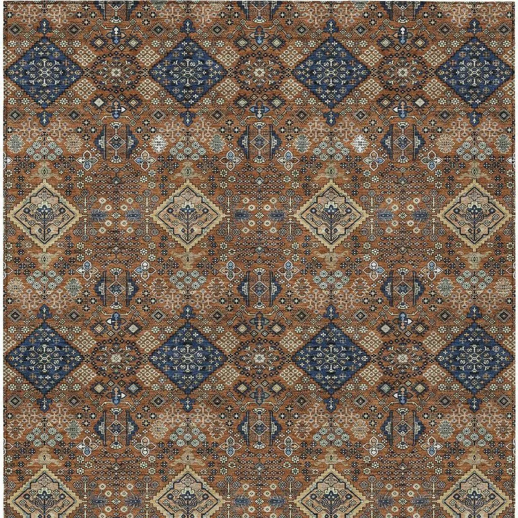 8' X 10' Orange And Navy Blue Geometric Washable Indoor Outdoor Area Rug Homeroots Outdoor