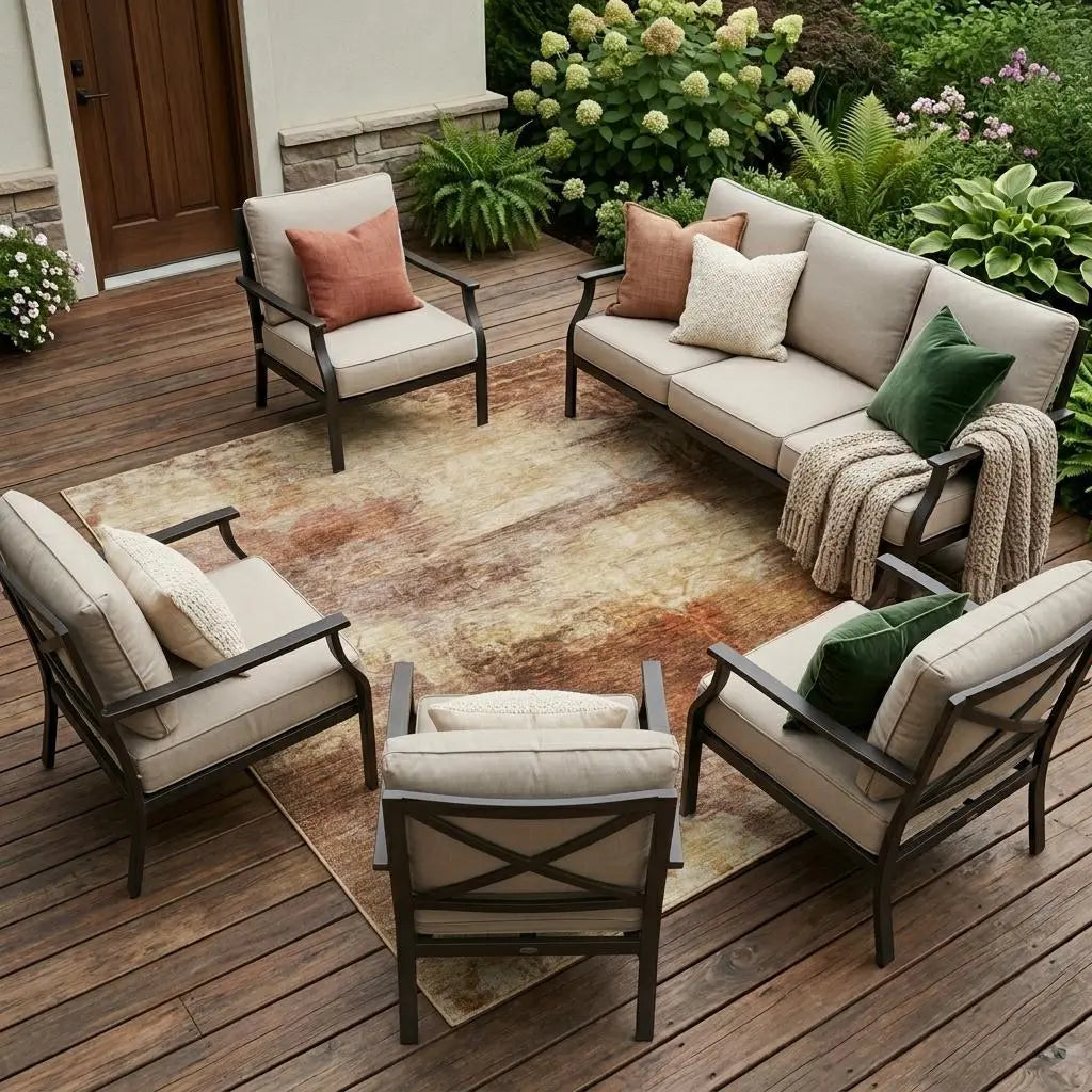 8' X 10' Orange And Peach Abstract Washable Indoor Outdoor Area Rug Homeroots Outdoor