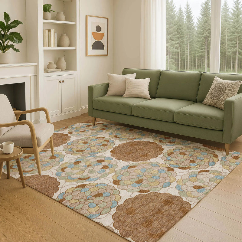 8' X 10' Orange And Rust Floral Washable Indoor Outdoor Area Rug Homeroots Outdoor