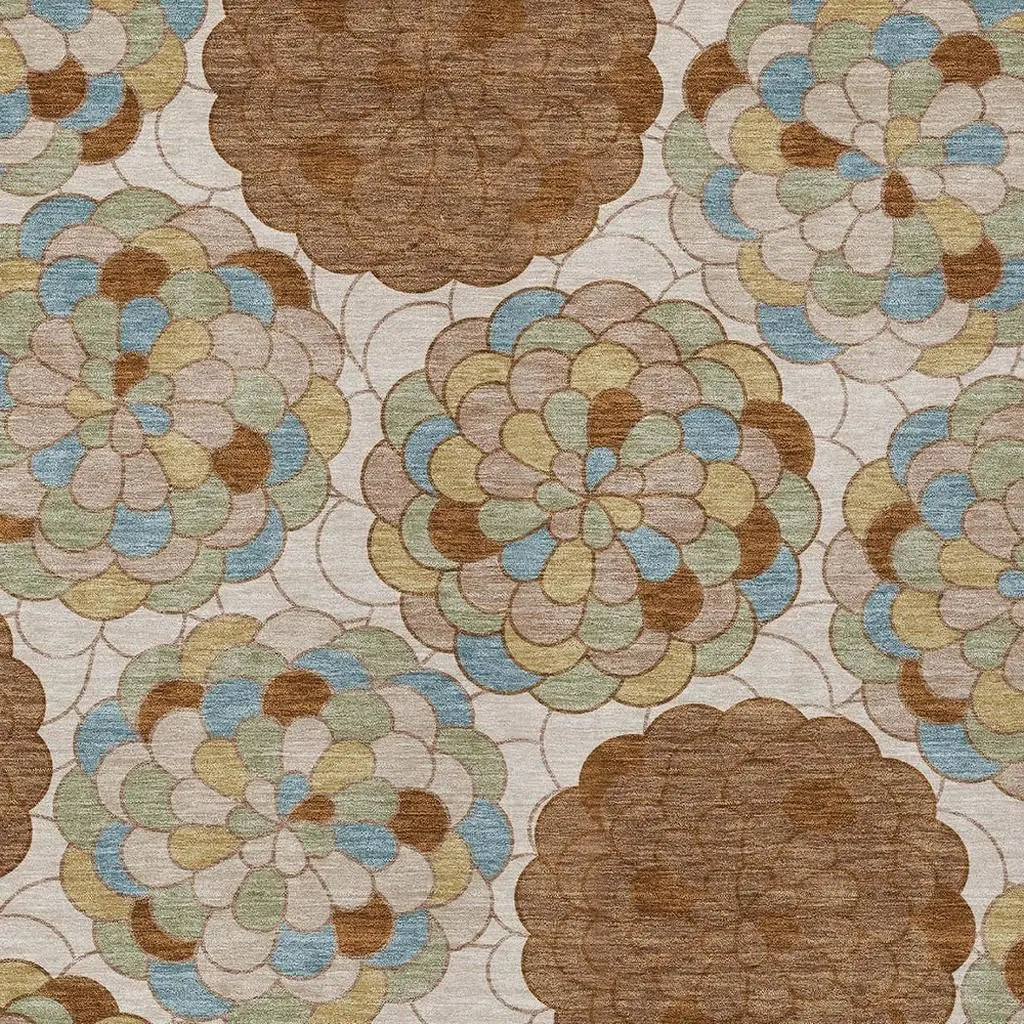 8' X 10' Orange And Rust Floral Washable Indoor Outdoor Area Rug Homeroots Outdoor