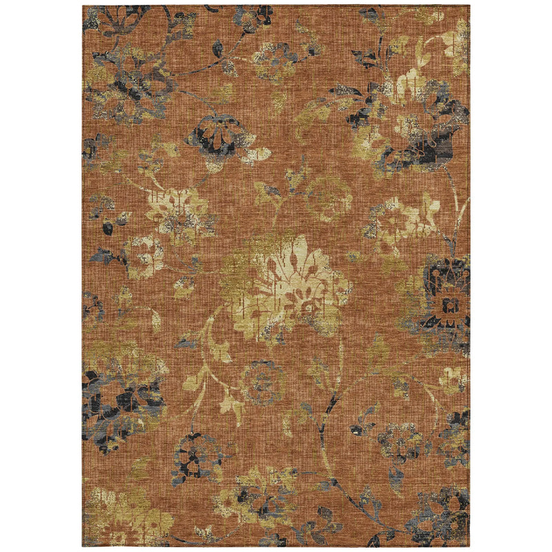 8' X 10' Orange And Rust Floral Washable Indoor Outdoor Area Rug Homeroots Outdoor