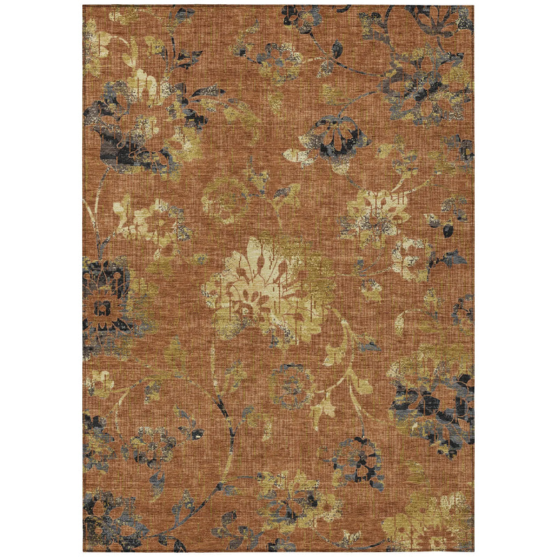 8' X 10' Orange And Rust Floral Washable Indoor Outdoor Area Rug Homeroots Outdoor