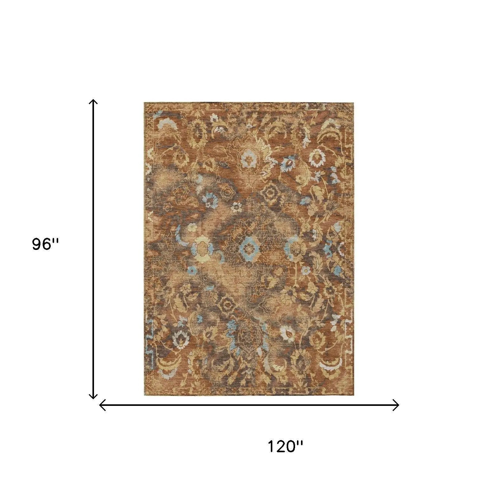 8' X 10' Orange And Rust Floral Washable Indoor Outdoor Area Rug Homeroots Outdoor