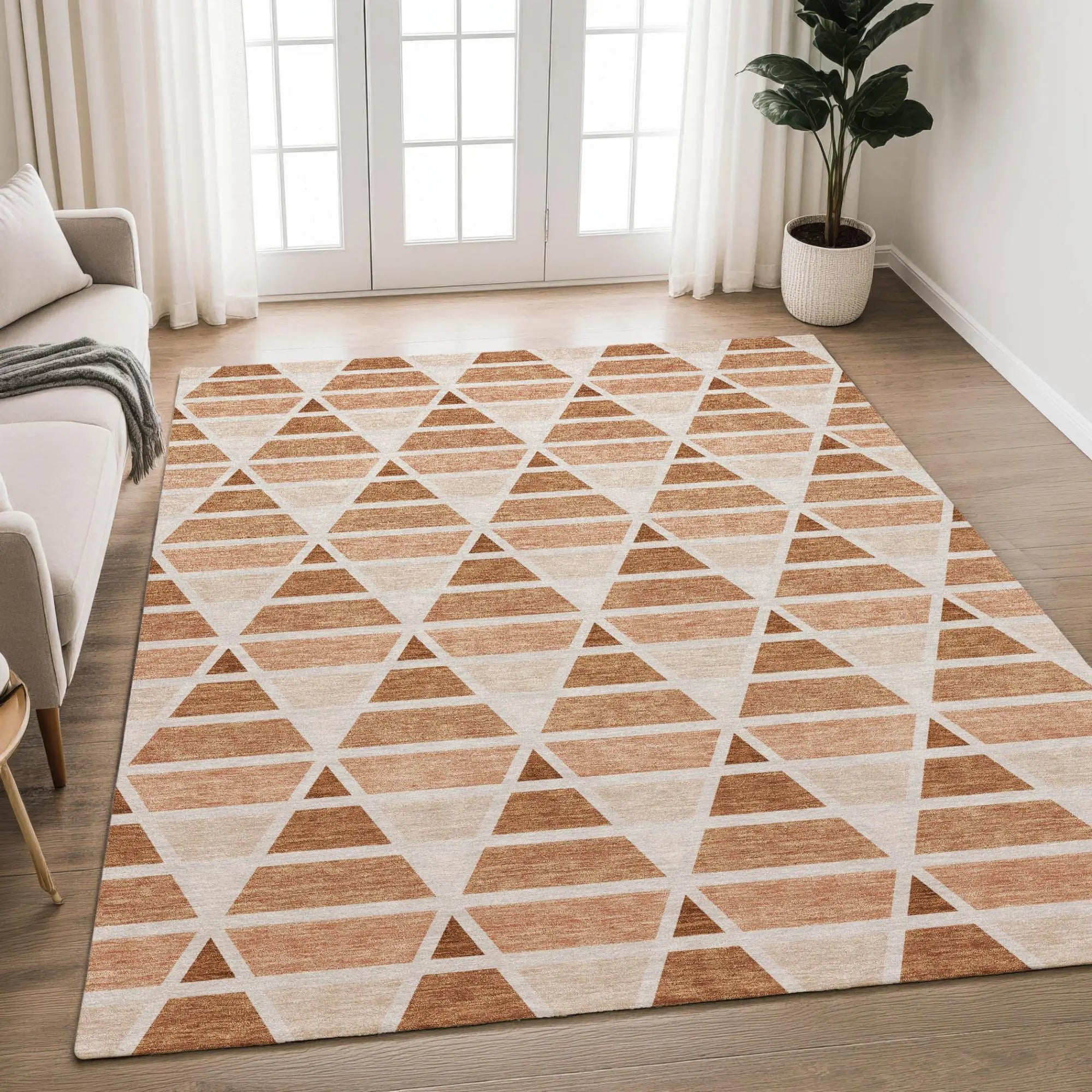 8' X 10' Orange And Rust Geometric Washable Indoor Outdoor Area Rug Homeroots Outdoor
