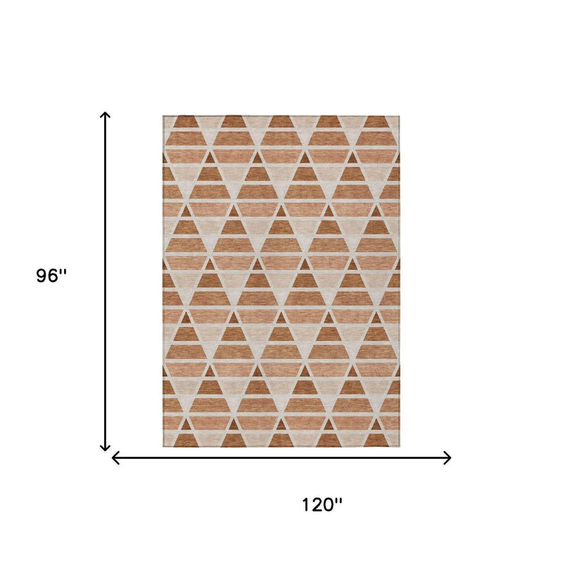 8' X 10' Orange And Rust Geometric Washable Indoor Outdoor Area Rug Homeroots Outdoor
