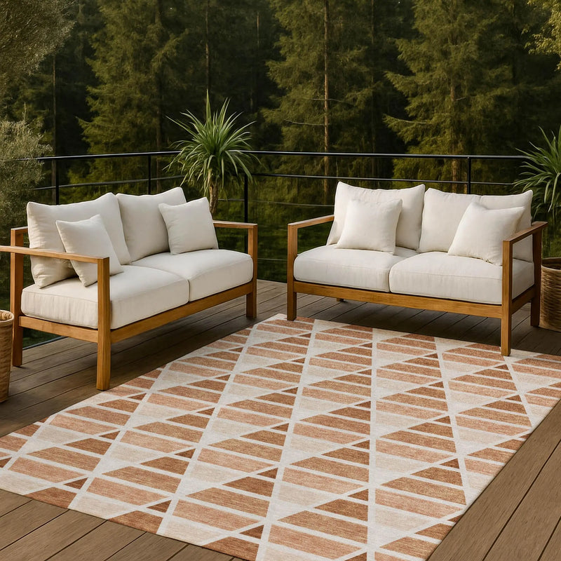 8' X 10' Orange And Rust Geometric Washable Indoor Outdoor Area Rug Homeroots Outdoor