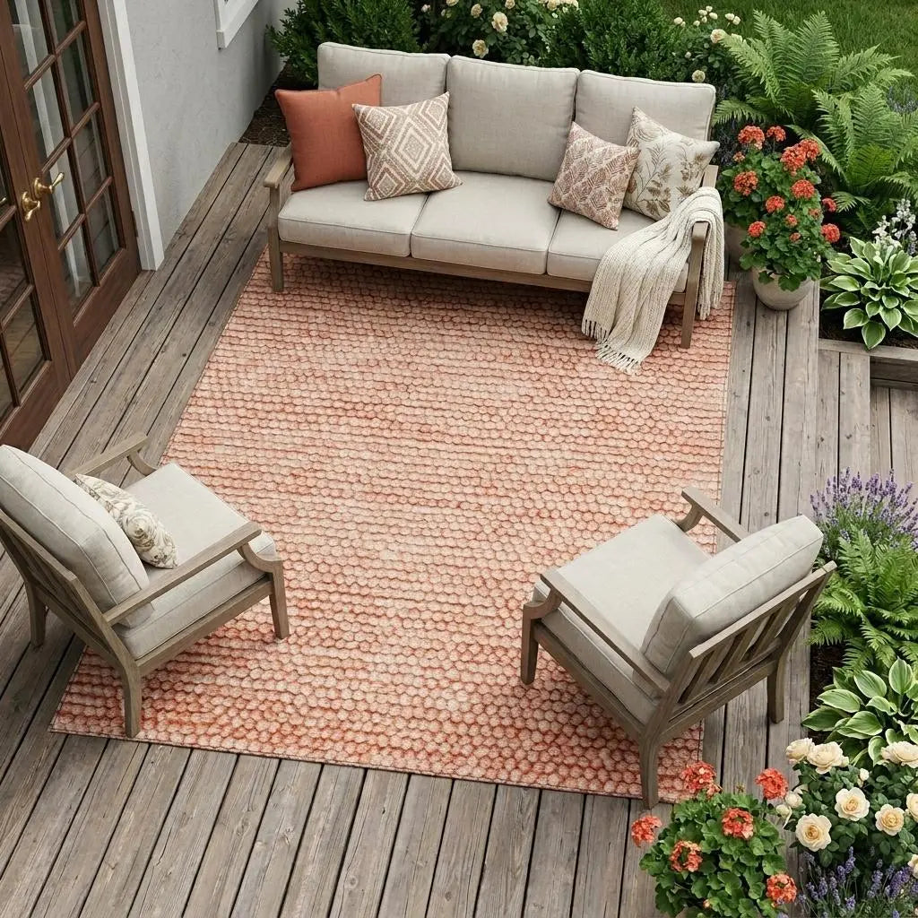 8' X 10' Orange And Salmon Striped Washable Indoor Outdoor Area Rug Homeroots Outdoor