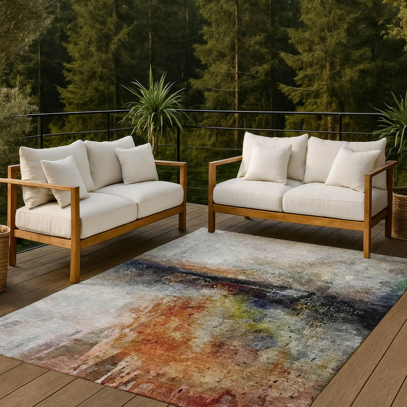 8' X 10' Orange And Silver Abstract Washable Indoor Outdoor Area Rug Homeroots Outdoor