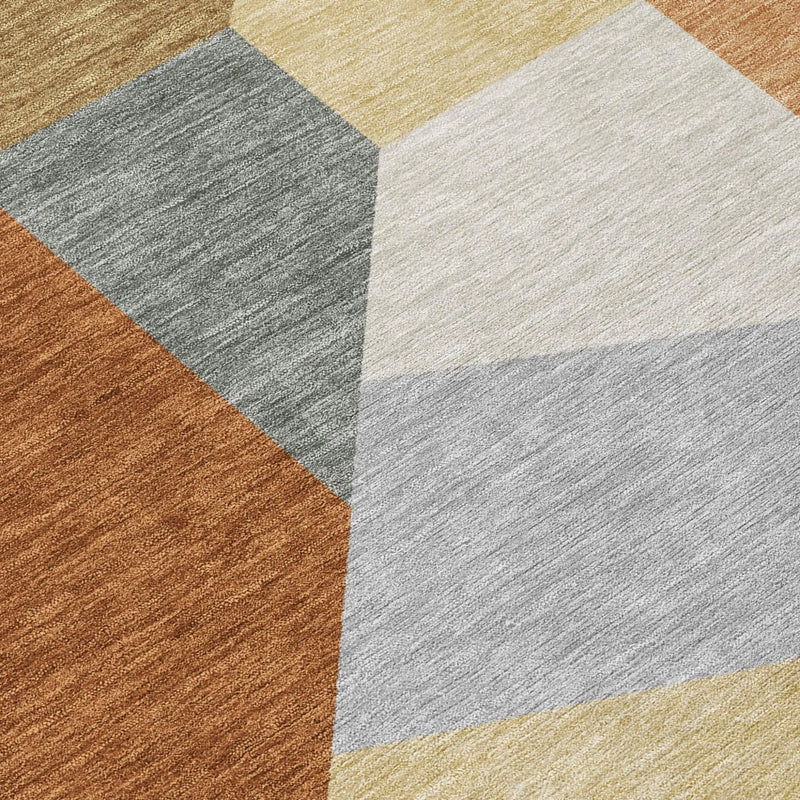 8' X 10' Orange And Silver Geometric Washable Indoor Outdoor Area Rug Homeroots Outdoor