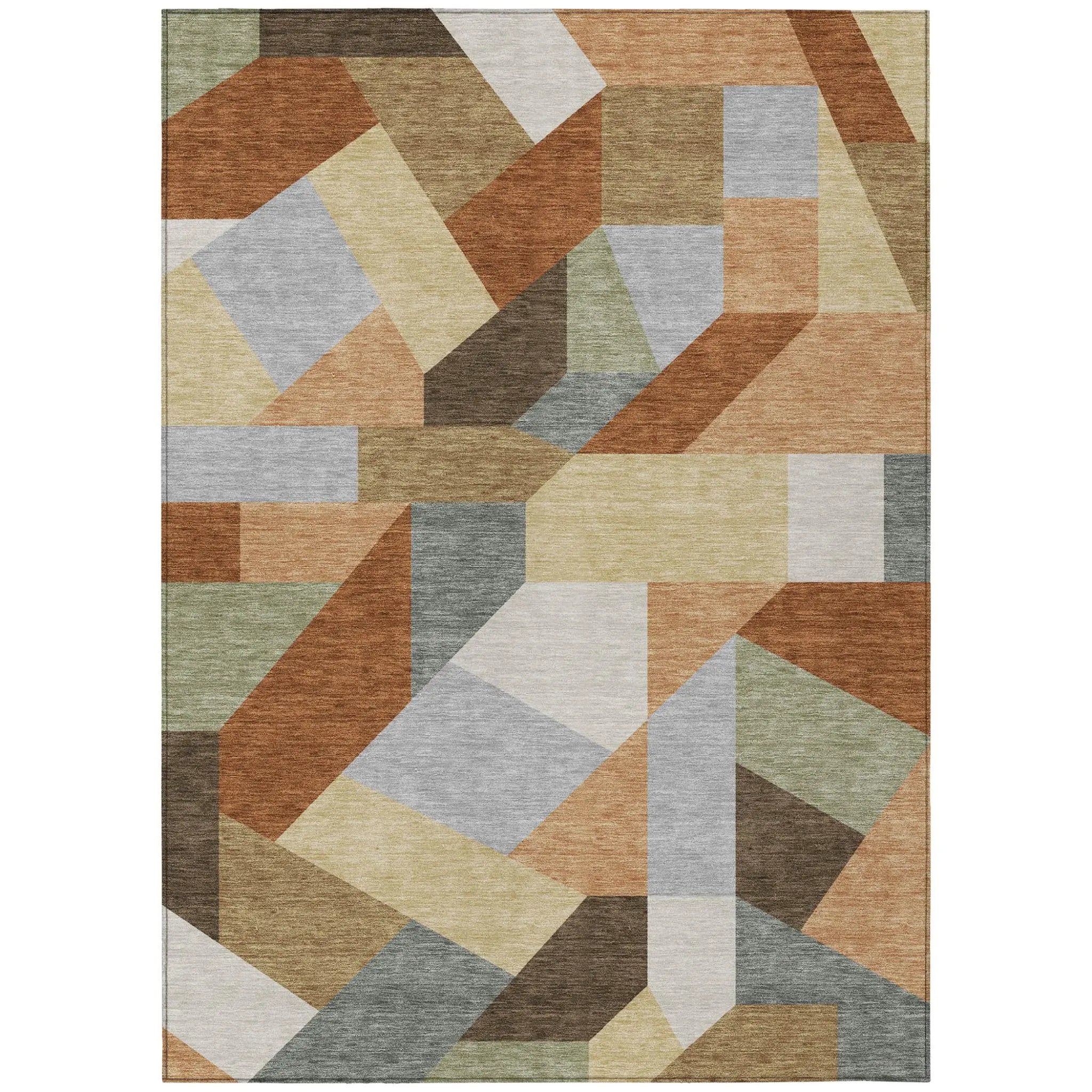 8' X 10' Orange And Silver Geometric Washable Indoor Outdoor Area Rug Homeroots Outdoor