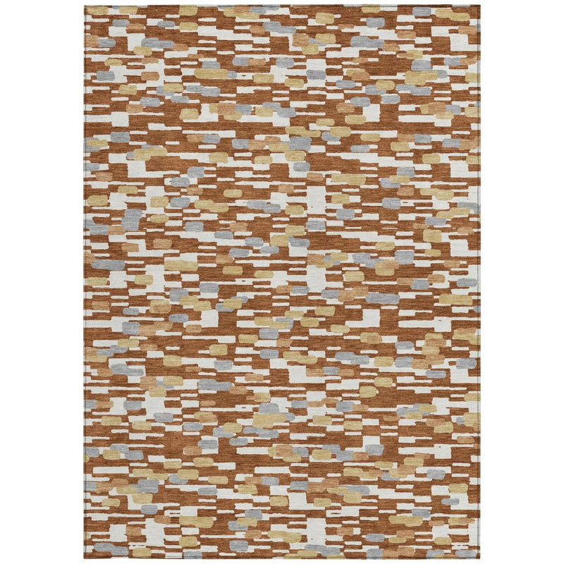 8' X 10' Orange And Silver Geometric Washable Indoor Outdoor Area Rug Homeroots Outdoor