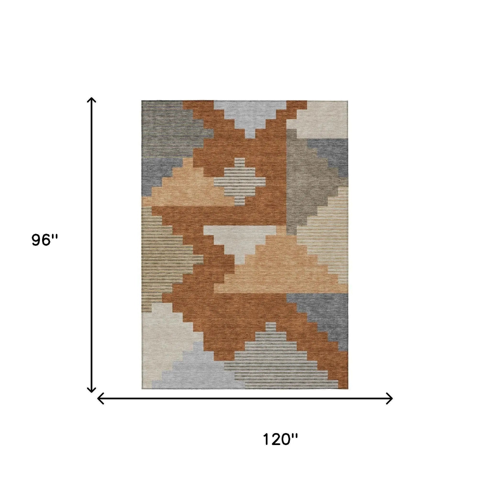 8' X 10' Orange And Silver Geometric Washable Indoor Outdoor Area Rug Homeroots Outdoor