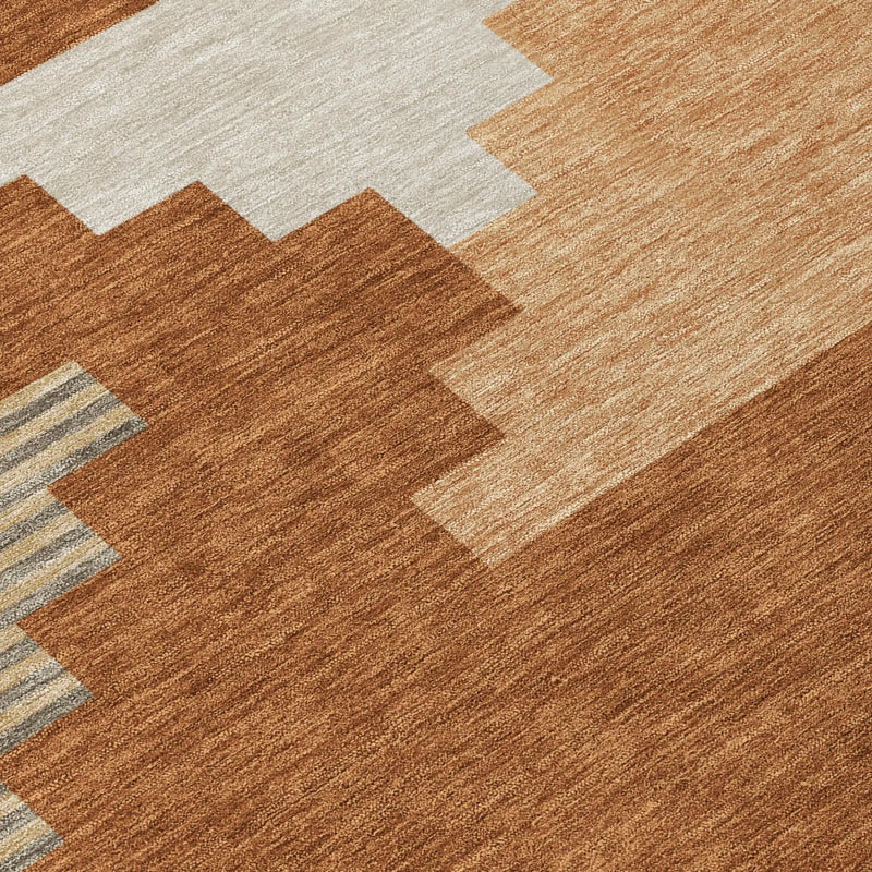 8' X 10' Orange And Silver Geometric Washable Indoor Outdoor Area Rug Homeroots Outdoor
