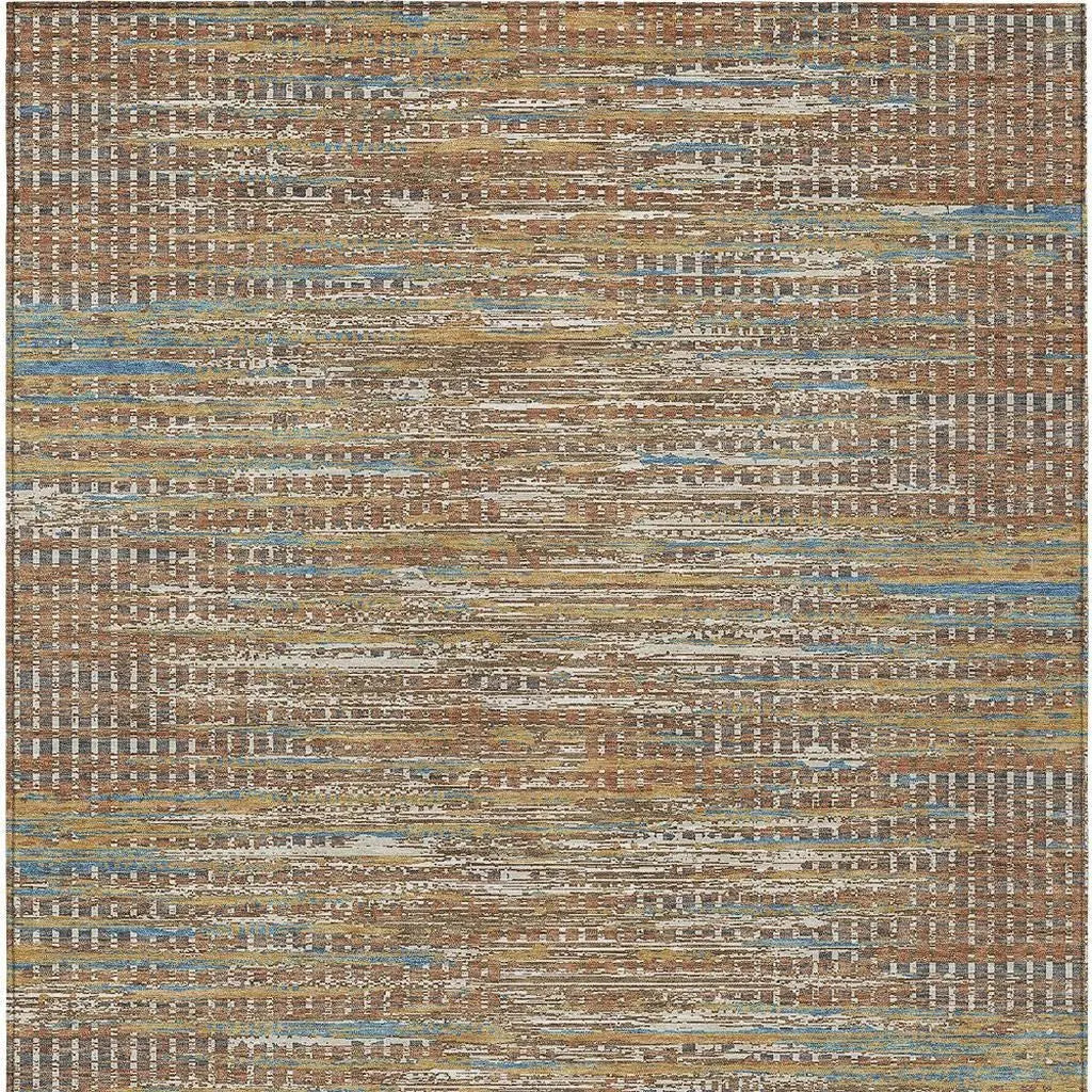 8' X 10' Orange And Taupe Abstract Washable Indoor Outdoor Area Rug Homeroots Outdoor