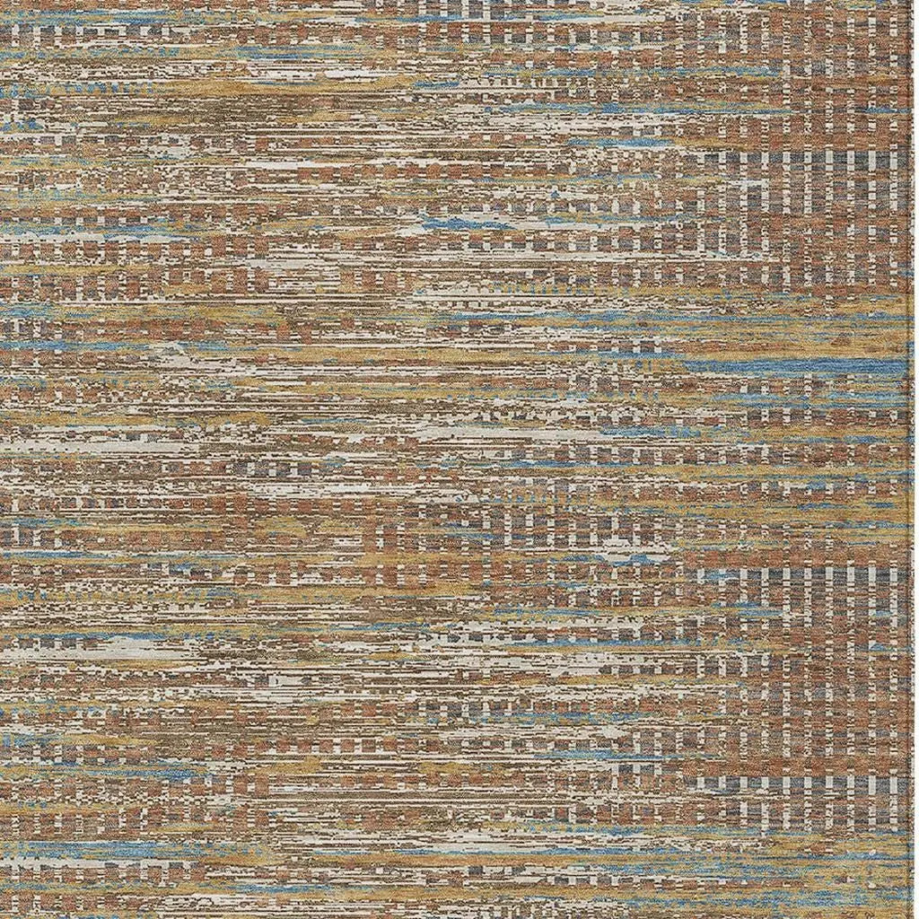 8' X 10' Orange And Taupe Abstract Washable Indoor Outdoor Area Rug Homeroots Outdoor