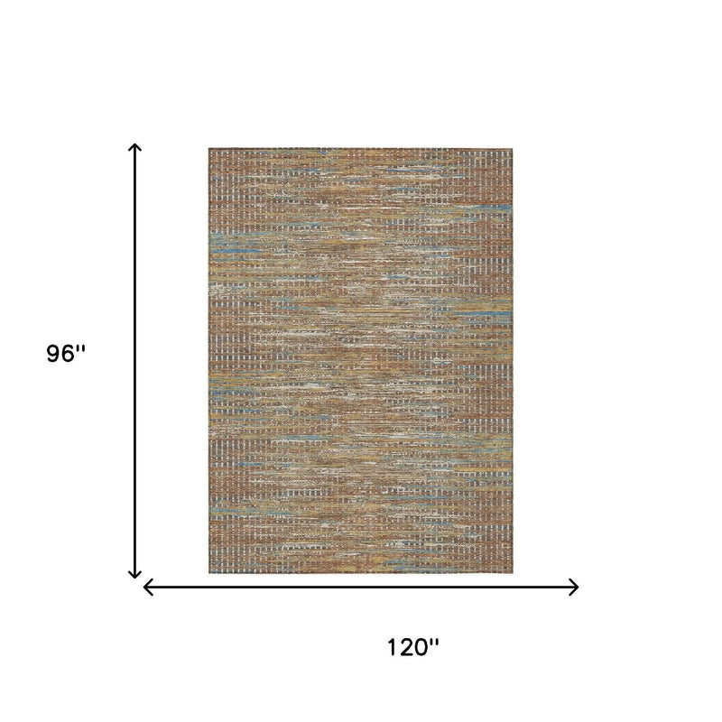 8' X 10' Orange And Taupe Abstract Washable Indoor Outdoor Area Rug Homeroots Outdoor
