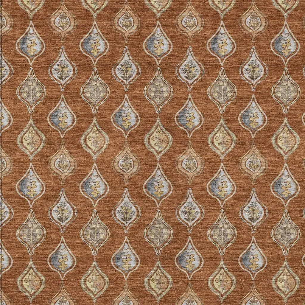 8' X 10' Orange And Taupe Floral Washable Indoor Outdoor Area Rug Homeroots Outdoor
