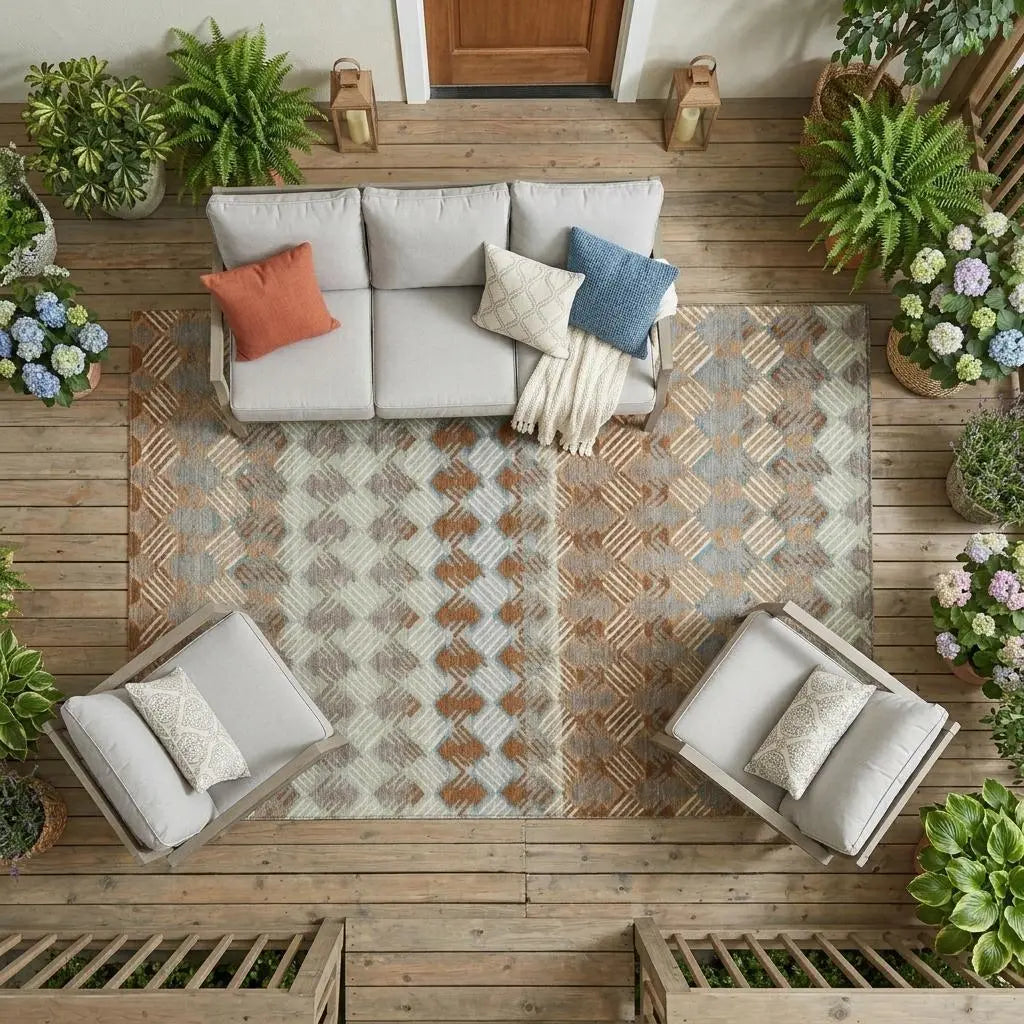 8' X 10' Orange And Taupe Striped Washable Indoor Outdoor Area Rug Homeroots Outdoor