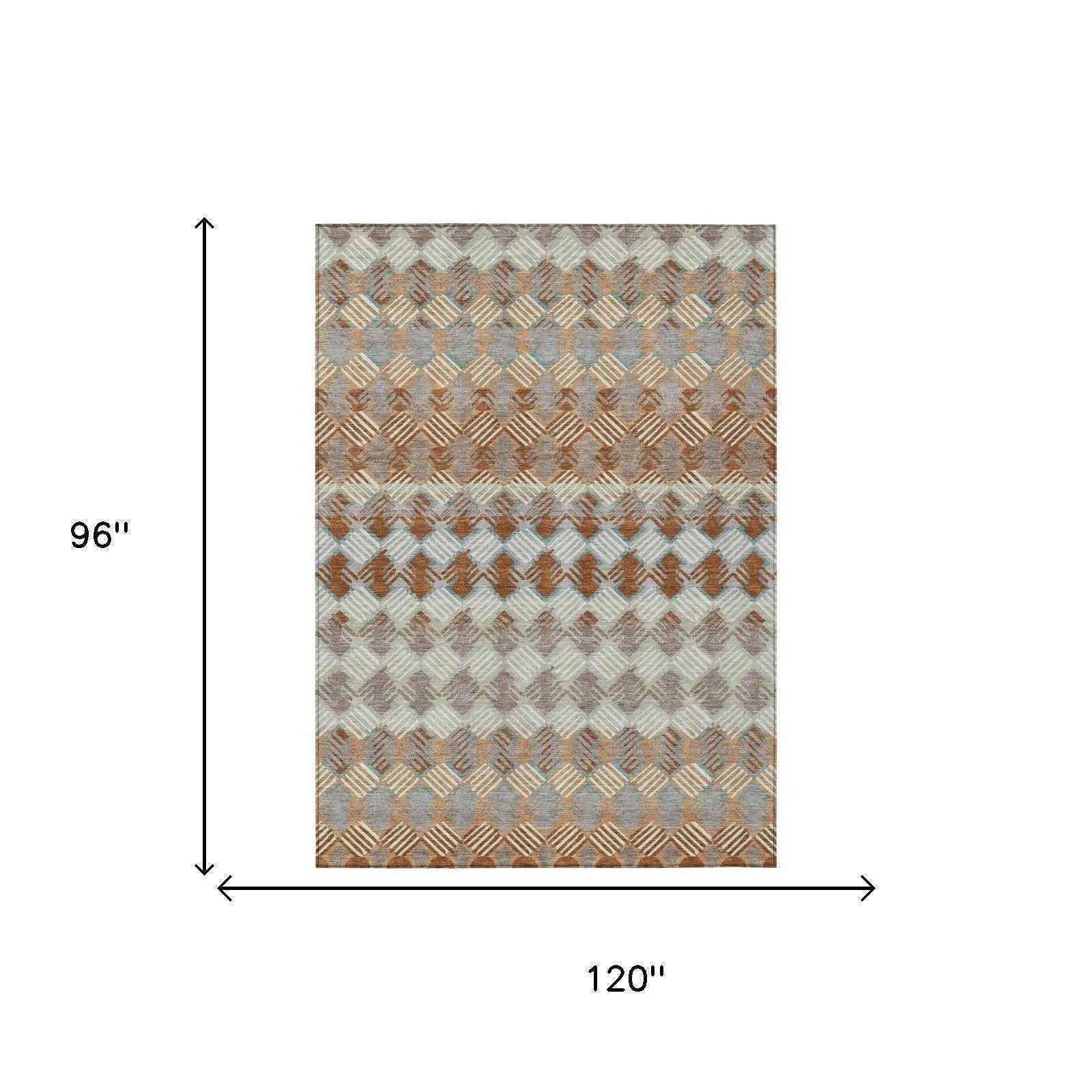 8' X 10' Orange And Taupe Striped Washable Indoor Outdoor Area Rug Homeroots Outdoor