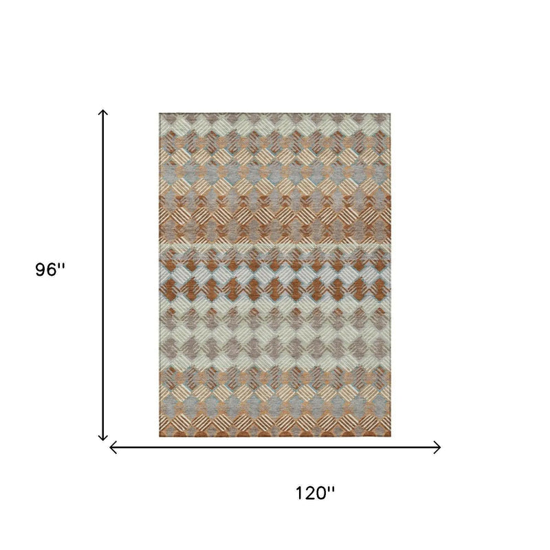 8' X 10' Orange And Taupe Striped Washable Indoor Outdoor Area Rug Homeroots Outdoor