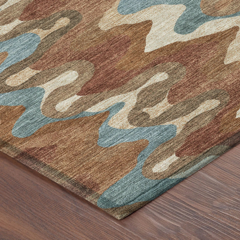8' X 10' Orange And Teal Blue Abstract Washable Indoor Outdoor Area Rug Homeroots Outdoor