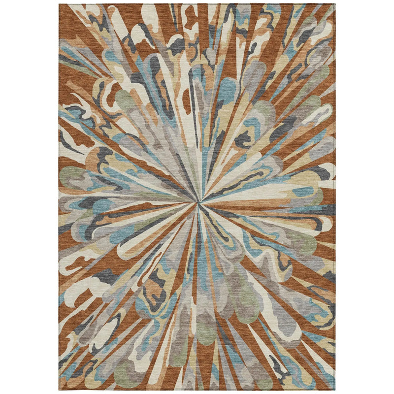 8' X 10' Orange And Teal Blue Abstract Washable Indoor Outdoor Area Rug Homeroots Outdoor