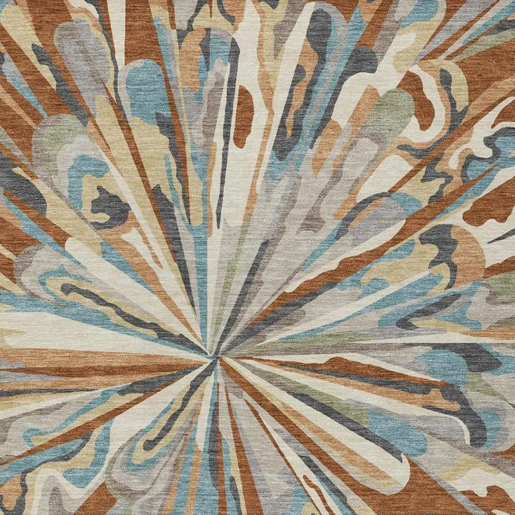 8' X 10' Orange And Teal Blue Abstract Washable Indoor Outdoor Area Rug Homeroots Outdoor