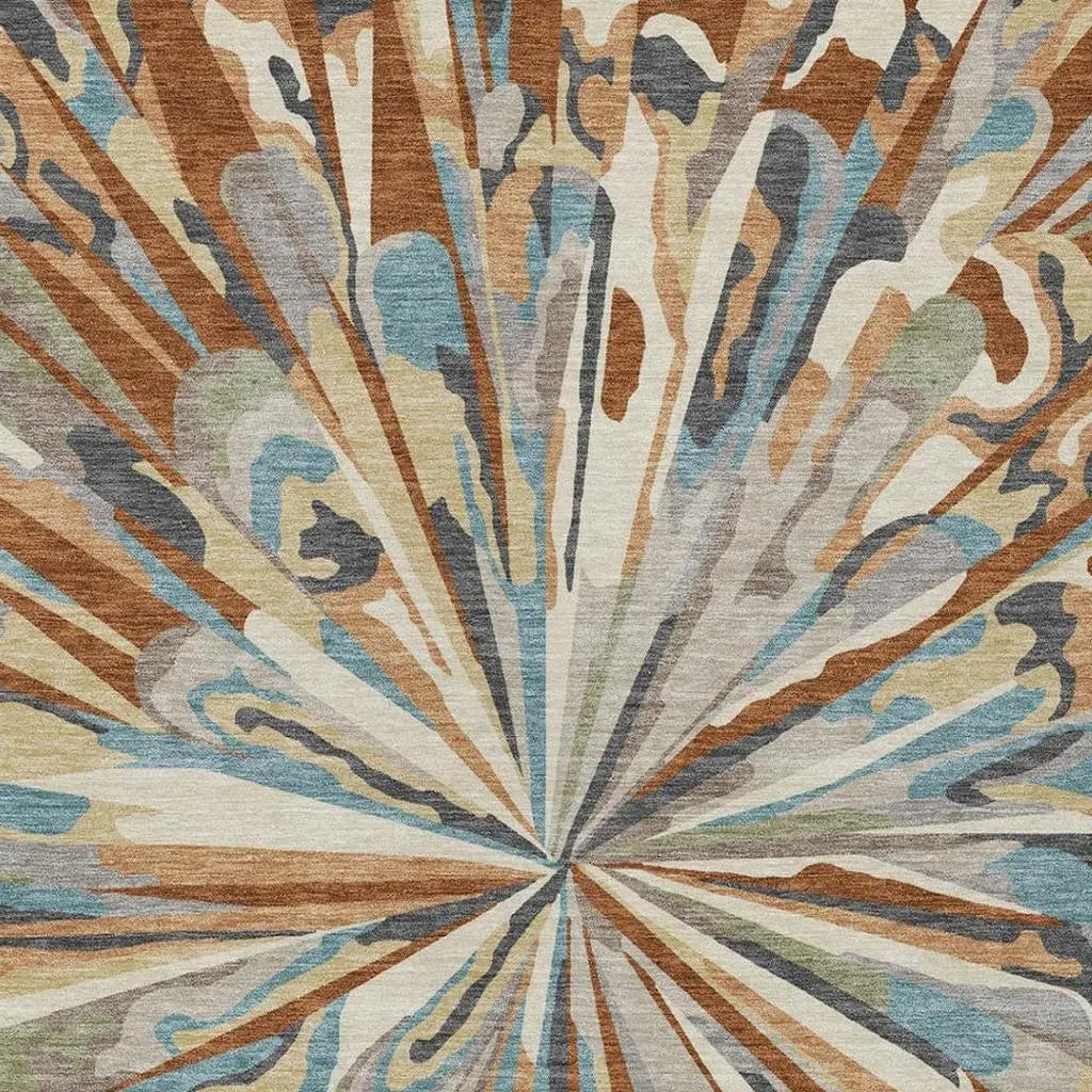 8' X 10' Orange And Teal Blue Abstract Washable Indoor Outdoor Area Rug Homeroots Outdoor