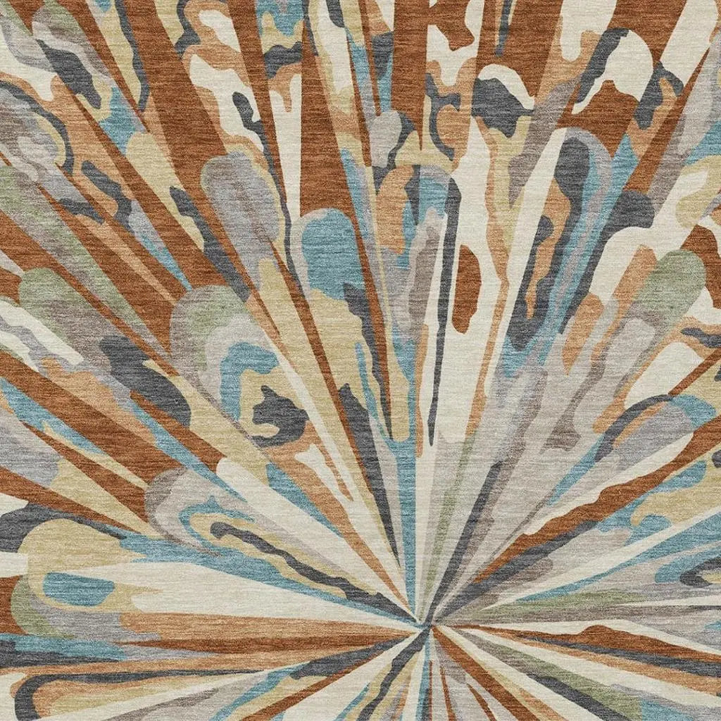 8' X 10' Orange And Teal Blue Abstract Washable Indoor Outdoor Area Rug Homeroots Outdoor
